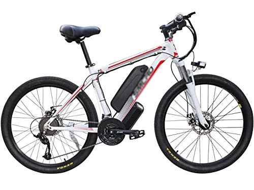 Electric Bike : Electric Bicycle MTB 26 Inch Adult Smart Mountain Bike, 48V / 10AH Removable Lithium Ebike, 27 Speed, 5 Files (Color : White-Red, Size : 26inches)