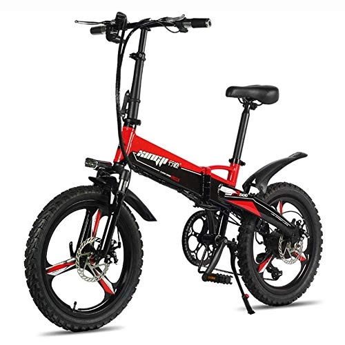 Electric Bike : Electric Bicycles Foldable Mountain Bikes 48V 250W Adults Aluminum Alloy 7 Speeds Electric Bicycles Double Shock Absorber Bikes With 20 Inch Tire, Disc Brake And Full Suspension Fork, 60to80KM Red