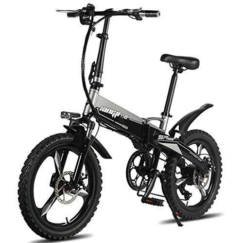 Electric Bike : Electric Bicycles Foldable Mountain Bikes 48V 250W Adults Aluminum Alloy 7 Speeds Electric Bicycles Double Shock Absorber Bikes with 20 inch Tire, Disc Brake and Full Suspension Fork, Black, 50to60KM