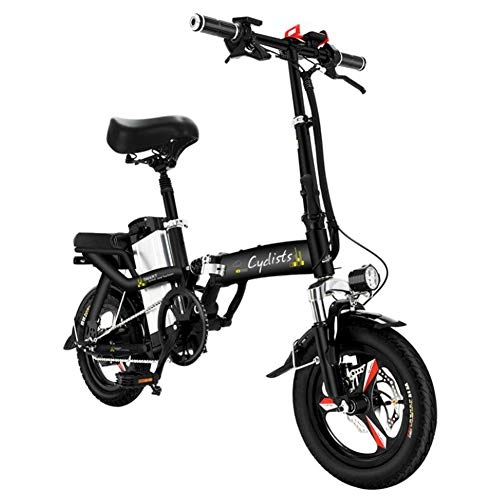 Electric Bike : Electric Bicycles Foldable Portable Bikes Detachable Lithium Battery 48V 400W Adults Double Shock Absorber Bikes with 14 Inch Tire Disc Brake and Full Suspension Fork, 120to220KM Black