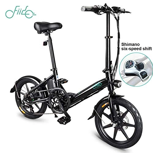 Electric Bike : Electric bicycles for adults e-bikes for men Shimano 6-speed 16 inch with 250 W 36 V battery double disc brakes for fitness outdoor sporting commuting HRTT (Color : Black)