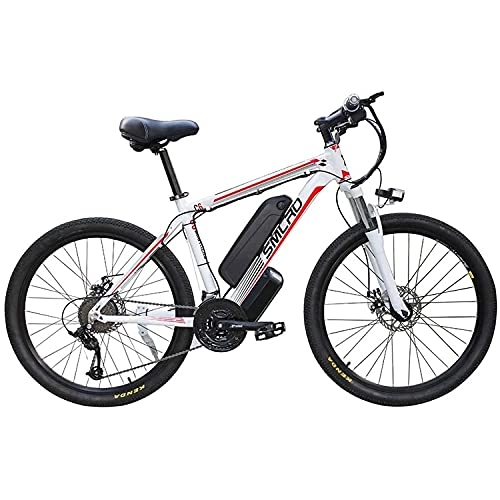 Electric Bike : Electric Bicycles For Adults, Ip54 Waterproof 350W Aluminum Alloy Ebike Bicycle Removable 48V / 13Ah Lithium-Ion Battery Mountain Bike / Commute Ebike(Color:white / red)