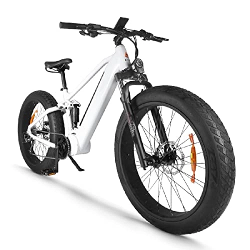 Electric Bike : Electric Bike 1000W 48V for Adults 40MPH 26 Inch Full Suspension Fat Tire Electric Bicycle Hidden Battery 9 Speed Mid Motor Mountain Ebike (Color : White, Gears : 9 Speed)