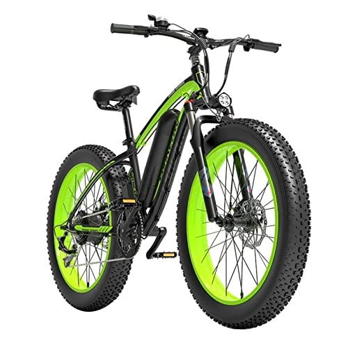 Electric Bike : Electric Bike 1000w for Adults, 48v 16Ah Lithium- Ion Battery Removable Electric Mountain Bicycle 26' Fat Tire Ebike 25mph Snow Beach E-Bike (Color : 16AH green)
