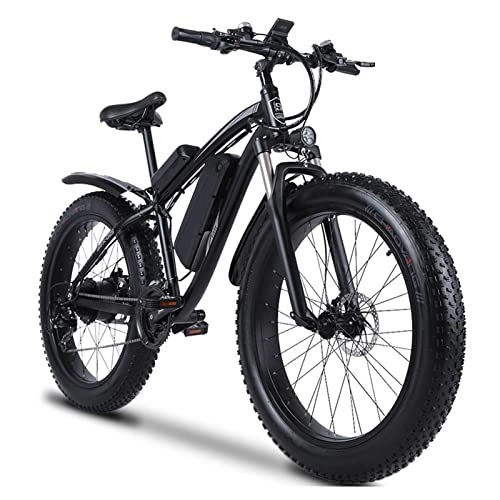 Electric Bike : Electric Bike 1000W for Adults 48V 17Ah Electric Bicycle Mountain Bike 26 Inch Fat Tires Waterproof Electric Bike 28 mph (Color : Black, Transmission System : 21 SPEED)
