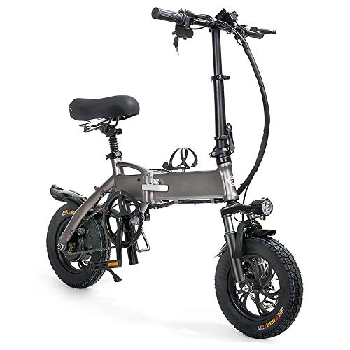 Electric Bike : Electric Bike, 12'' Folding Bicycle with Mobile Phone Bracket, 48V Hidden Lithium Battery, Dual-Disc Brakes, 3 Riding Modes Ebike for Adults And Teenagers(Gray)