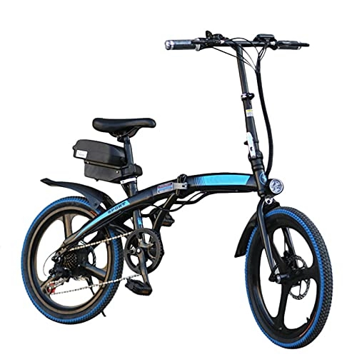 Electric Bike : Electric Bike, 20" Folding Adult All Terrain Electric Mountain Bike, Removable Lithium Ion Battery High Carbon Steel E-bike, 7 Speed Variable Speed Ebike, Outdoor Riding Travel, Black blue, 10AH