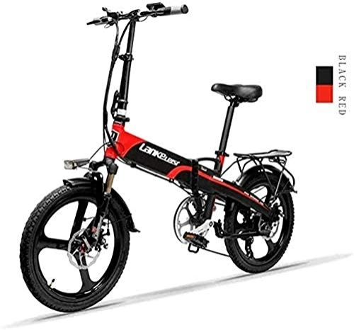 Electric Bike : Electric Bike, 20-inch Foldable Electric Bike 48V / 240W 12.8Ah Lithium Battery 7 Speed Electric Bike 5 Speed Adult Male And Female Mini Mountain Bike with Anti-theft Device (Color : Red)