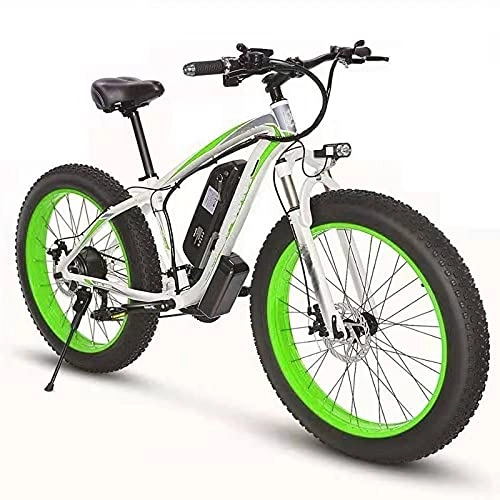 Electric Bike : Electric Bike 21 Speed Mountain Electric Bicycle 26" Adults Fat Tire E-Bike All Terrain Snow Cross-Country Electric Bike Front And Rear Disc Brakes Lithium Battery, White green, 48V 10Ah