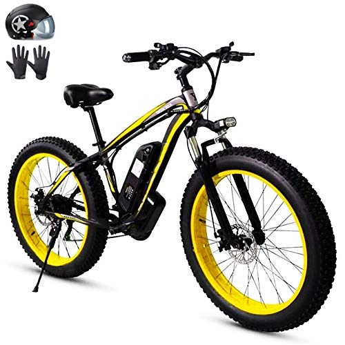 Electric Bike : Electric Bike, 26'' Electric Bike with Removable Large Capacity Lithium-Ion Battery (48V 1500W) for Mens Outdoor Cycling Travel Work Out And Commuting (Color : Black Yellow, Size : 1500W)