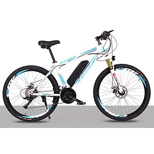 Electric Bike : Electric Bike 26" Electric Mountain Bike for Adults, Ebike with 36V 8Ah Removable Lithium-ion Battery, 27-speed 250W Motor 30 km / helectric bikes for adults-White_blue