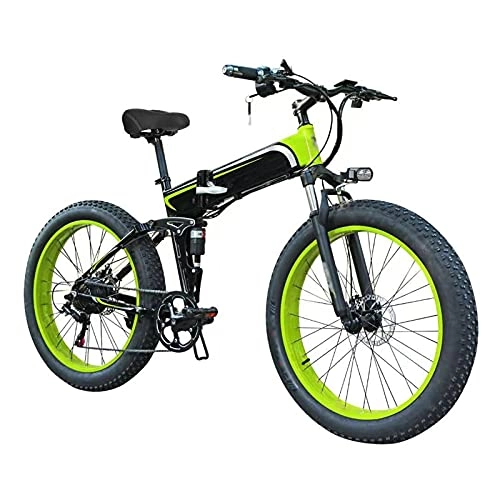 Electric Bike : Electric Bike, 26" Folding Mountain Electric Bicycle for Adults, 7 Speed Fat Tire E-bike, 48V 10Ah 350W Motor, Front and Rear Disc Brakes, All terrain 3 Working Modes Electric Bike, Black green