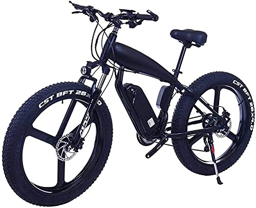 Electric Bike : Electric Bike 26 Inch 21 / 24 / 27 Speed Electric Mountain Bikes With 4.0" Fat Snow Bicycles Dual Disc Brakes Brakes Beach Cruiser Men Sports Ebikes (Color : 15Ah, Size : BlackB)