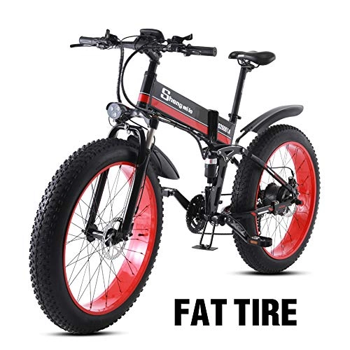 Electric Bike : Electric Bike 48V 1000W Mens Mountain Ebike 21 Speeds 26 inch Fat Tire Road Bicycle Snow Bike Pedals with Disc Brakes and full Suspension Fork (Removable Lithium Battery)