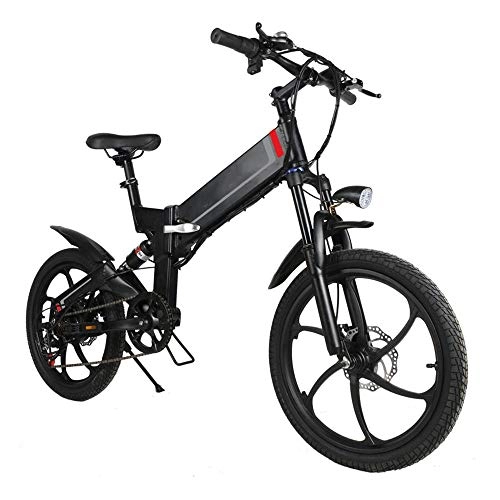 Electric Bike : Electric Bike 50W Smart Bicycle Folding 7 Speed 48V 10.4AH Foldable Electric Moped Bicycle 35km / h Max Speed E-bike Powerful Motor (Color : Black, Size : 153x160x112cm)
