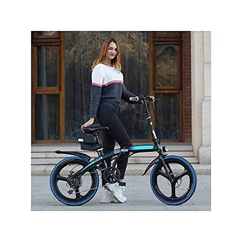 Electric Bike : Electric Bike 7 Speed Variable Speed Ebike Removable Lithium Ion Battery High Carbon Steel E-Bike 20" Folding Adult All Terrain Electric Mountain Bike Outdoor Riding Travel, 36V 10AH(Color:Black Blue)