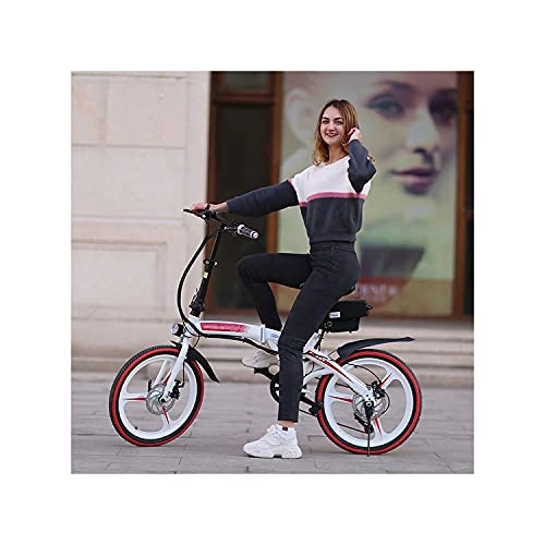 Electric Bike : Electric Bike 7 Speed Variable Speed Ebike Removable Lithium Ion Battery High Carbon Steel E-Bike 20" Folding Adult All Terrain Electric Mountain Bike Outdoor Riding Travel, 36V 10AH(Color:White Red)