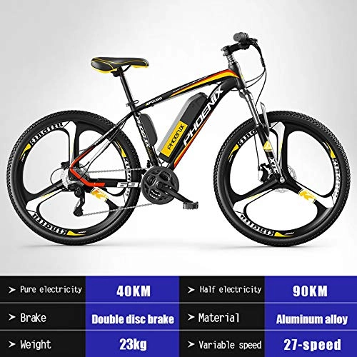 Electric Bike : Electric Bike, E-Bike Adult Bike with 250 W Motor 36V 10AH Removable Lithium Battery 27 Speed Shifter for Commuter Travel, Yellow, Strengthen