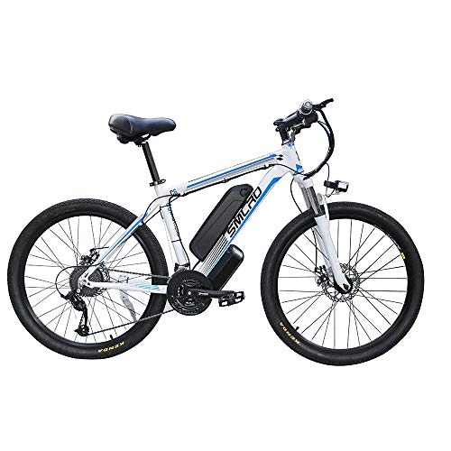 Electric Bike : Electric Bike, E-Bike Citybike Adult Bike with 350 W Motor 48V 10 AH Removable Lithium Battery 21 Speed Shifter for Commuter Travel, white blue