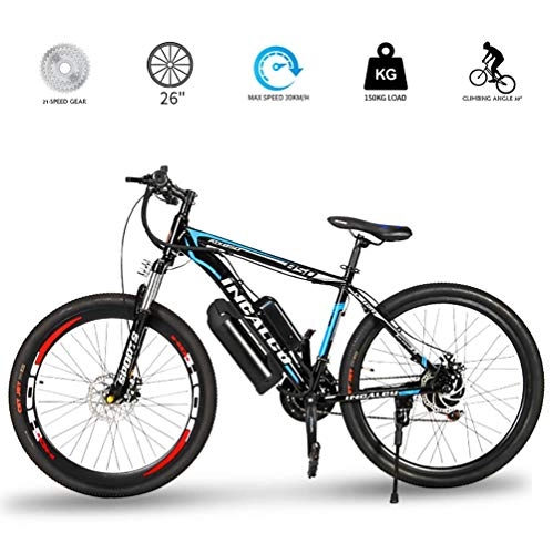 Electric Bike : Electric Bike, Electric Bicycle for Adult Aluminum alloy frame, 26 Inch Tire Up To 60km Range, 250w 48v 12sh Removable Large Capacity Battery, 21-speed Front and rear double disc brakes, Black