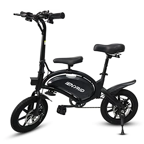 Electric Bike : Electric Bike, Electric Bikes with Pedals for Adults, 14'' Pneumatic Tires, Foldable Electric Bicycle Commute Travel E bike, IENYRID B2 (black)