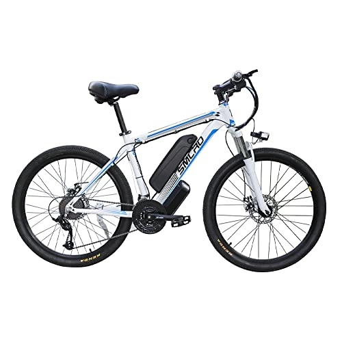 Electric Bike : Electric Bike, Electric Mountain Bicycles for Adult, Ebikes Bicycles All Terrain, 26" 48V 250W 10Ah Removable Lithium-Ion Battery, Easy Storage Electric Bycicles (White Blue, 250w)