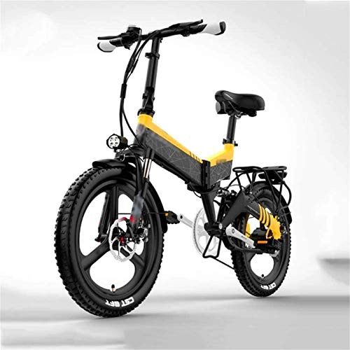 Electric Bike : Electric Bike Electric Mountain Bike 20 inch Electric Bikes, Folding Mountain Bicycle 48V10.4A Adult Men Women Bike Sports Outdoor for the jungle trails, the snow, the beach, the hi ( Color : Yellow )