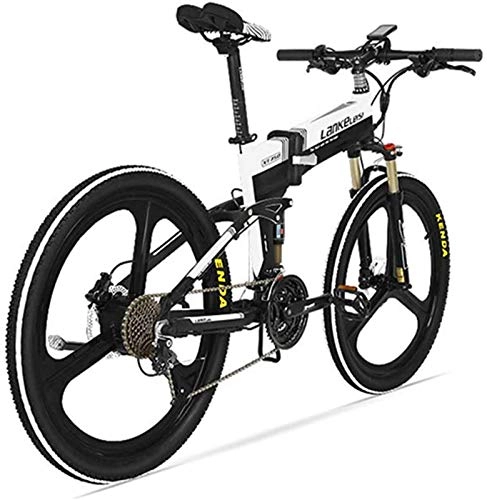 Electric Bike : Electric Bike Electric Mountain Bike 26" Electric Bikes for Adult, Folding Mountain Bike Electric Bicycle 350W Brushless Motor 48V Portable for Outdoor, Black+White for the jungle trails, the snow, th