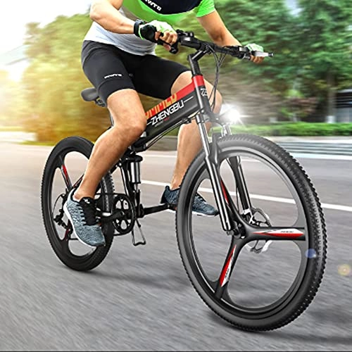 Electric Bike : Electric Bike Electric Mountain Bike, 26'' Folding Electric Bicycle for Adults, 48V 10Ah Lithium-Ion Battery, 400W Motor and Professional 27 Speed Gears, Black Red black-27 speed