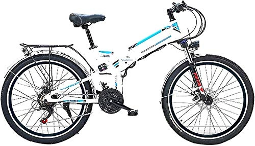 Electric Bike : Electric Bike Electric Mountain Bike 26'' Folding Electric Mountain Bike, Electric Bike with 36V / 10Ah Lithium-Ion Battery, 300W Motor Premium Full Suspension And 21 Speed Gears Lithium Battery Beach C