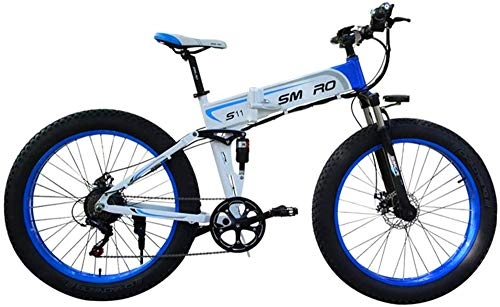 Electric Bike : Electric Bike Electric Mountain Bike 26 Inches Folding Fat Tire Electric Bike, 350W Motor Adult Electric Mountain Bike Removable 48V / 10Ah Battery 7 Speed Aluminum Frame for the jungle trails, the snow