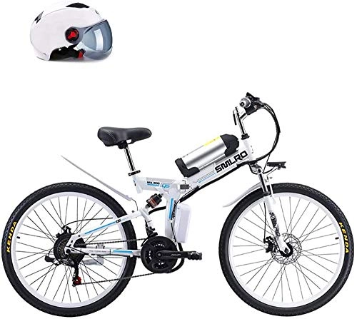 Electric Bike : Electric Bike Electric Mountain Bike 26" Power-Assisted Bicycle Folding, Removable Lithium Battery 48V 8AH, 350W Motor Straddling Easy Compact, Folding Mountain Electric Bike, White for the jungle trai