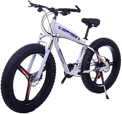 Electric Bike : Electric Bike Electric Mountain Bike 26inch Fat Tire EBike 21 / 2427 Speeds Beach Cruiser Sports MTB Bicycles Snow Bike Lithium Battery Disc Brakes (Color : 10Ah, Size : White)
