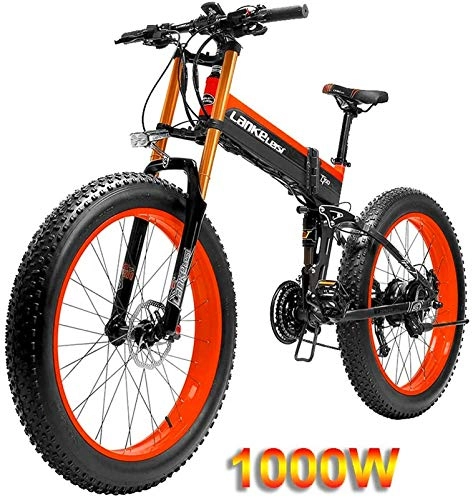 Electric Bike : Electric Bike Electric Mountain Bike 48V 1000W Electric Mountain Bike 26inch Fat Tire E-Bike Beach Cruiser Mens Sports Mountain Bike Lithium Battery Hydraulic Disc Brakes for the jungle trails, the sn