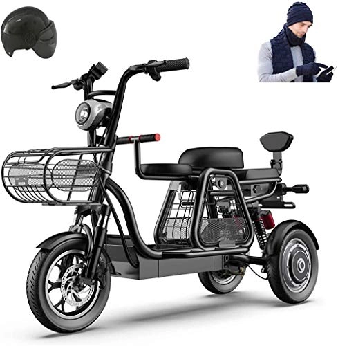 Electric Bike : Electric Bike Electric Mountain Bike 500W 3 Wheel Electric Bike for Adult 48V 8AH Mountain Electric Scooter 12 In Electric Bicycle Multiple Shock Absorption with Storage Basket and Kid Seat for Family