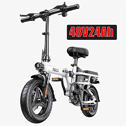Electric Bike : Electric Bike Electric Mountain Bike Adults Electric Bicycle Ebikes Folding Ebike Lightweight 250W 48V 24Ah With 14inch Tire & LCD Screen With Mudguard for the jungle trails, the snow, the beach, the