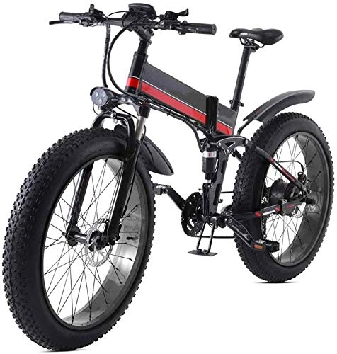 Electric Bike : Electric Bike Electric Mountain Bike Adults Mountain Electric Bicycle, 26 Inch Folding Travel Electric Bicycle 4.0 Fat Tire 21 Speed Removable Lithium Battery with Rear Seat 1000W Brushless Motor for