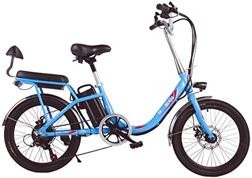 Electric Bike : Electric Bike Electric Mountain Bike City Electric Bike for Adults, 20 inch Mini Electric Bike 7 Speed Transmission Gears 48V 8Ah Battery Commute Ebike with Rear Seat Dual Disc Brakes, Blue for the jun