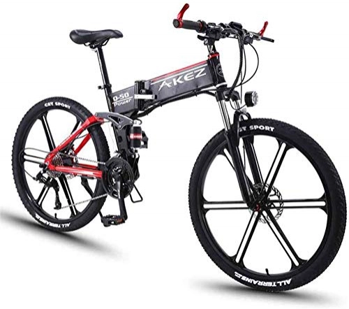 Electric Bike : Electric Bike Electric Mountain Bike Electric Bicycle Aluminum Alloy Folding Lithium Battery Electric Mountain Bike 27 Speed Dual Shock Absorber Power Bicycle for the jungle trails, the snow, the beac