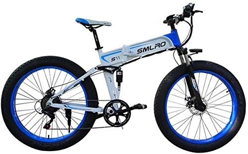 Electric Bike : Electric Bike Electric Mountain Bike Electric Bicycle Folding Mountain Power-Assisted Snowmobile Suitable for Outdoor Sports 48V350W Lithium Battery, Blue, 48V10AH for the jungle trails, the snow, the b