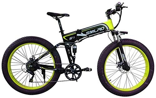 Electric Bike : Electric Bike Electric Mountain Bike Electric Bicycle Folding Mountain Power-Assisted Snowmobile Suitable for Outdoor Sports 48V350W Lithium Battery, Green, 48V10AH for the jungle trails, the snow, the