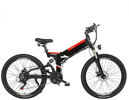 Electric Bike : Electric Bike Electric Mountain Bike Electric Bike Folding Electric Mountain Bike with 24" Super Lightweight Aluminum Alloy Electric Bicycle, Premium Full Suspension And 21 Speed Gears, 350 Motor, Lit