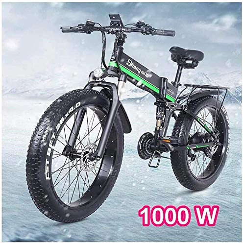 Electric Bike : Electric Bike Electric Mountain Bike Electric Snow Bike, Adult Foldable Electric Bike 48V 1000W Commute E-Bikes with Removable Lithium Battery 21-Speed Smart Electric Bicycle with Double Disc Brake Li