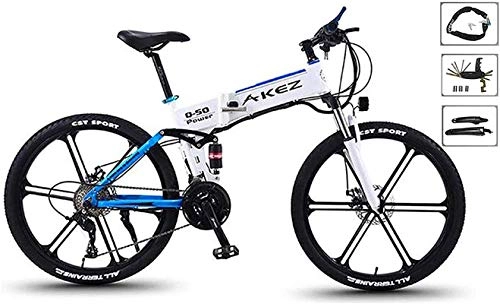 Electric Bike : Electric Bike Electric Mountain Bike Electric Snow Bike, Electric Mountain Bike, 26" Folding E-Bike with Lightweight Magnesium Alloy and 6 Spokes Integrated Wheel, 27 Speed Gear, Premium Full Suspensi