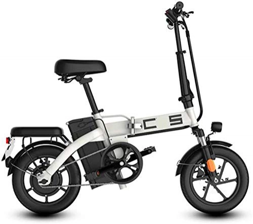 Electric Bike : Electric Bike Electric Mountain Bike Folding Electric Bike for Adults, 350W Motor 14 inch Urban Commuter E-bike, Max Speed 25km / h Super Lightweight 350W / 48V Removable Charging Lithium Battery, White, 70