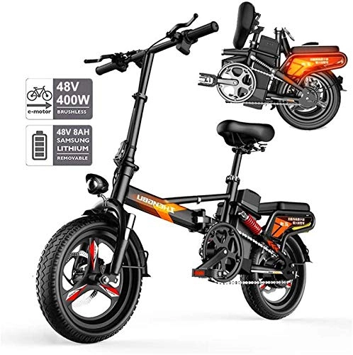 Electric Bike : Electric Bike Electric Mountain Bike Folding Electric Bike for Adults, 400W Watt Motor Comfort Bicycles Hybrid Recumbent / Road Bikes 14-Inch Tires, Aluminium Alloy, Disc Brake, for City Commuting Outdo