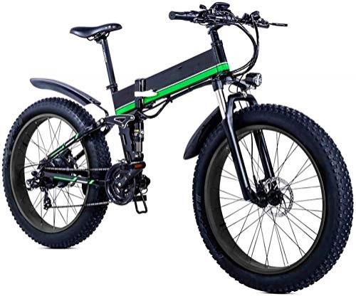Electric Bike : Electric Bike Electric Mountain Bike Folding Mountain Electric Bicycle, 26 inch Adults Travel Electric Bicycle 4.0 Fat Tire 21 Speed Removable Lithium Battery with Rear Seat 1000W Brushless Motor for