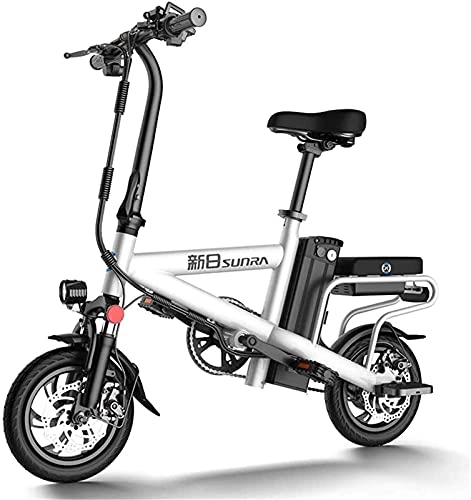 Electric Bike : Electric Bike Fast Electric Bikes for Adults 12 inch Wheels Lightweight and Aluminum Alloy Material Folding EBike with Pedals 48V Lithium Ion Battery 350W Electric Moped Bikes (Color : White)