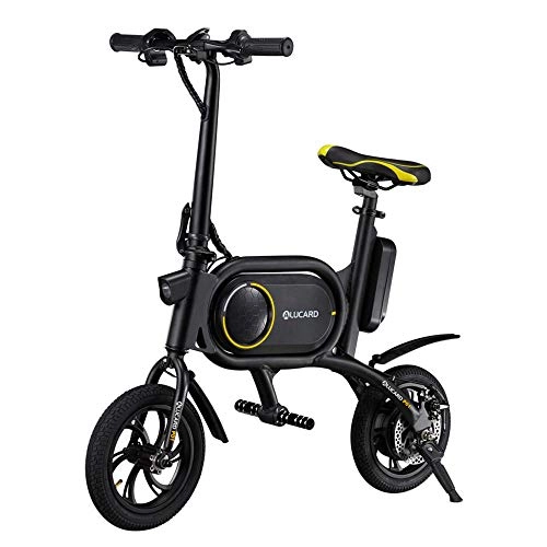 Electric Bike : Electric Bike Foldable, 12 inch 36V 350W E-bike with 6.0Ah Lithium Battery, USB Charging for Mobile Phones, Seat Adjustable, City Bicycle Max Speed 30 km / h, Folding Electric Bicycle-Black_yellow