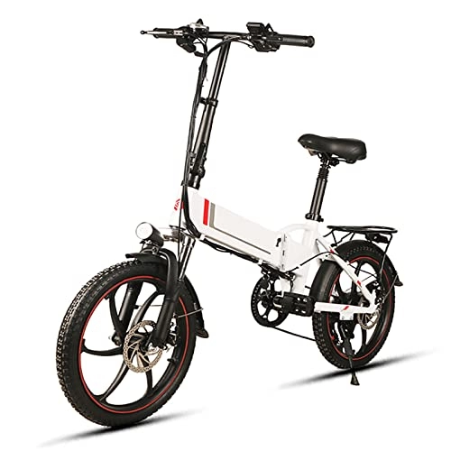 Electric Bike : Electric Bike Foldable 350W Motor 48V 10.4Ah 20 Inch Folding Electric Bike Power Assist Mountain Road Electric Bicycle (Color : White)